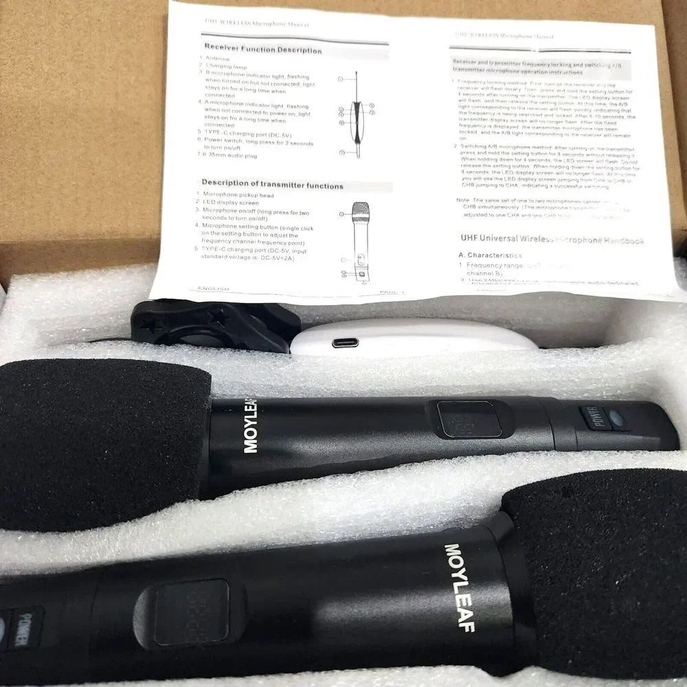 2 Pack Wireless Microphones UHF Metal Dual Handheld Cordless‎ Dynamic 260Ft